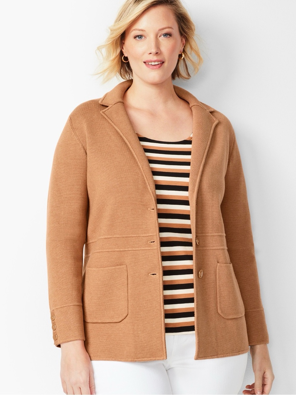 Talbots Camel Heavy Sweater Knit Jacket, Size‎ Plus Petite 3Xp